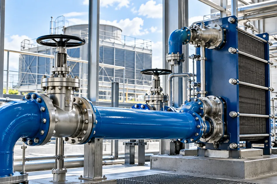 Illustrative cooling-water header and heat exchanger
