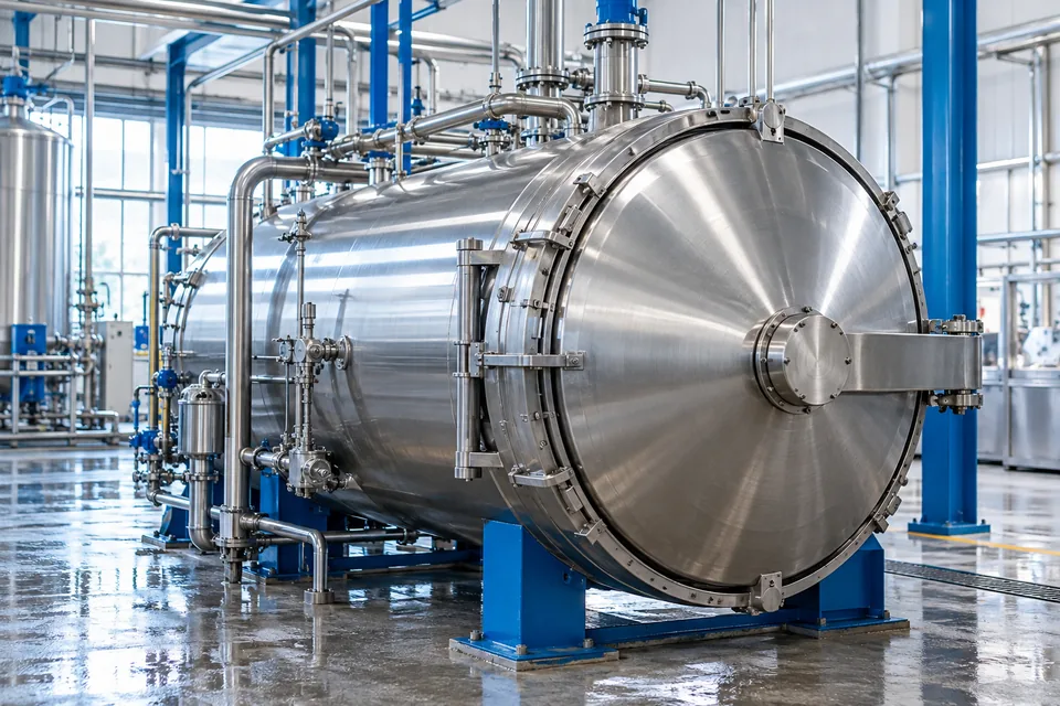 Illustrative stainless autoclave and indirect cooling pipework