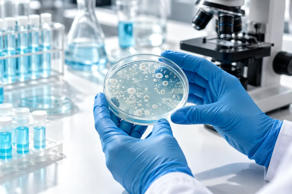 Illustrative microbiology testing with a Petri dish and water samples