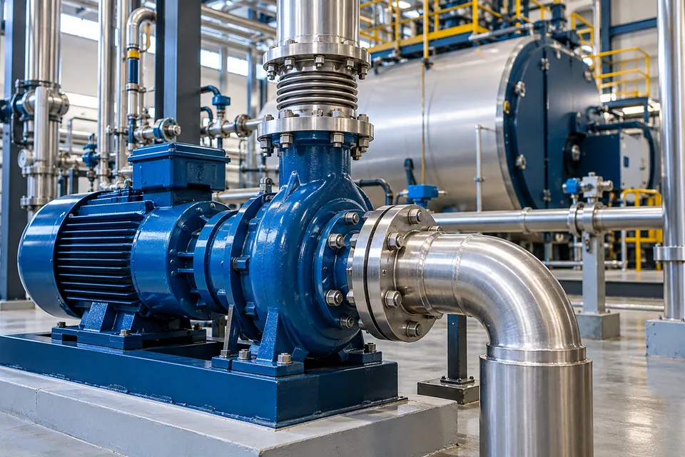 Illustrative boiler feedwater pump and stainless pipe assembly