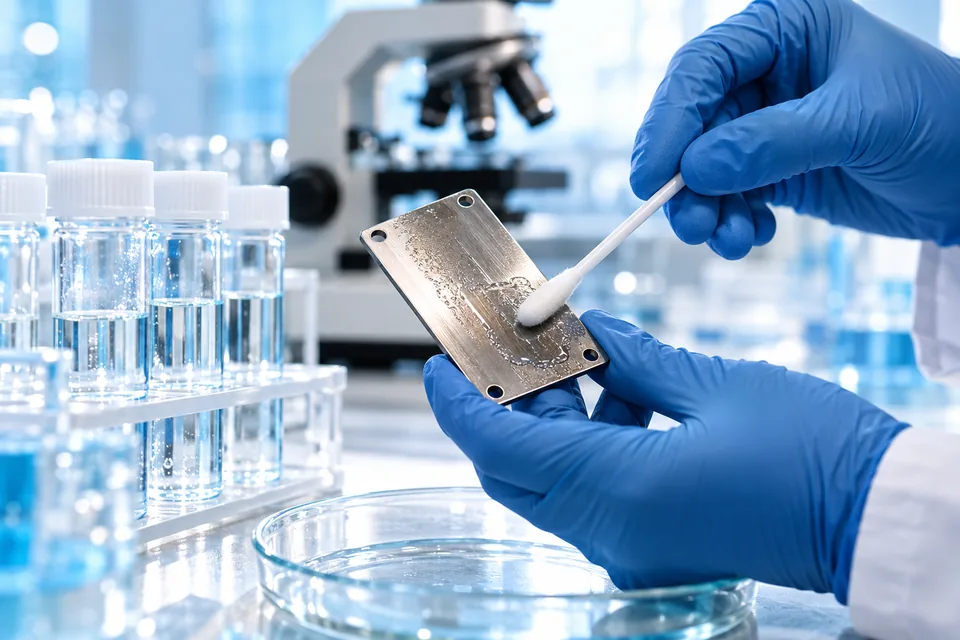 Illustrative swab sampling of a water-system test coupon